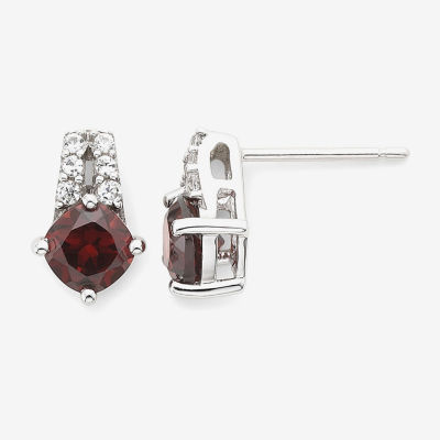 Sterling Silver Genuine Garnet & Lab-Created White Sapphire Earrings 