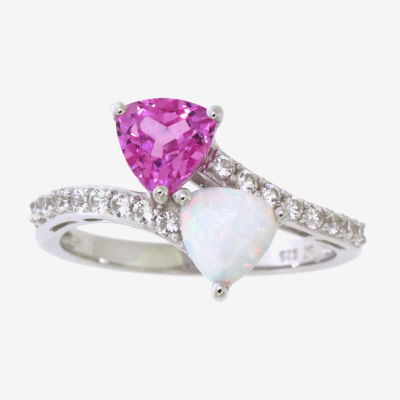 Lab-Created Opal & Pink and White Sapphire Sterling Silver Cocktail Ring