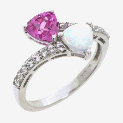 Lab-Created Opal & Pink and White Sapphire Sterling Silver Cocktail Ring