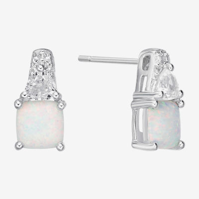 Lab Created White Opal Sterling Silver 12.8mm Cushion Stud Earrings