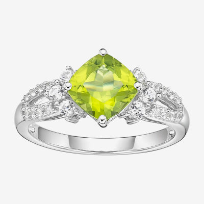 Womens Genuine Green Peridot Sterling Silver Cocktail Ring