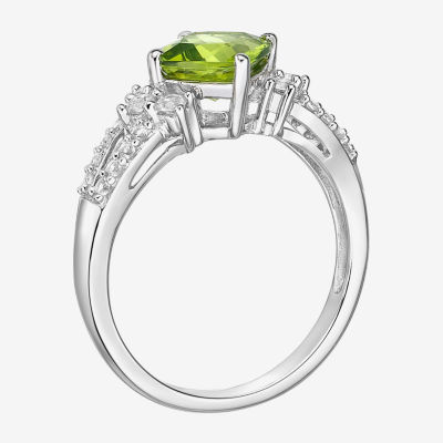 Womens Genuine Green Peridot Sterling Silver Cocktail Ring