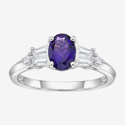 Womens Genuine Purple Amethyst Sterling Silver Cocktail Ring