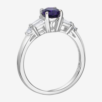 Womens Genuine Purple Amethyst Sterling Silver Cocktail Ring