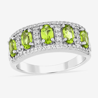 2.5MM Genuine Green Peridot Sterling Silver 5-Stone Band