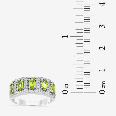 2.5MM Genuine Green Peridot Sterling Silver 5-Stone Band