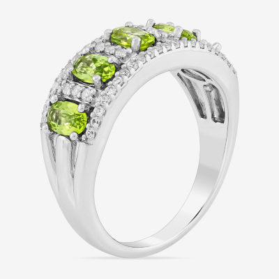 2.5MM Genuine Green Peridot Sterling Silver 5-Stone Band