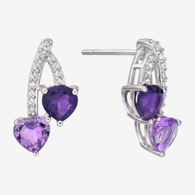 Genuine Purple Amethyst Sterling Silver 16.3mm Stud Earrings