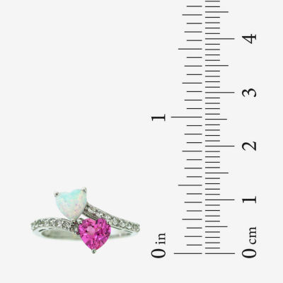 Womens Lab Created White Opal Sterling Silver Heart Cocktail Ring