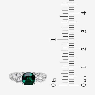 Womens Lab Created Green Emerald Sterling Silver Cocktail Ring