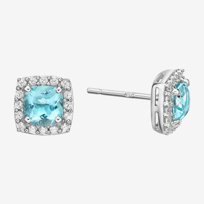 Simulated Aquamarine Sterling Silver Stud Earrings