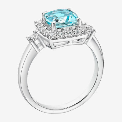 Womens Simulated Aquamarine & Lab-Created White Sapphire Sterling Silver Cocktail Ring