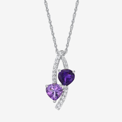 Womens Genuine Purple Amethyst Sterling Silver Pendant Necklace