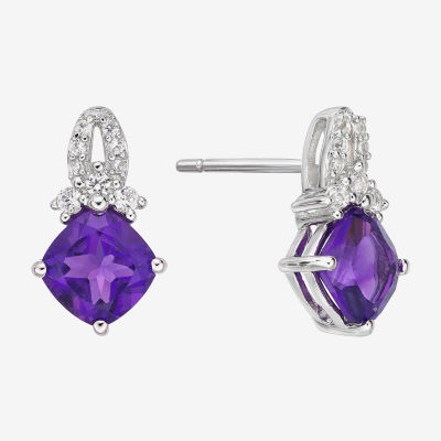 Genuine Purple Amethyst Sterling Silver 13.4mm Stud Earrings