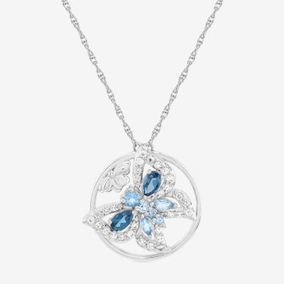 Womens Genuine Blue Topaz Sterling Silver Butterfly Pendant Necklace