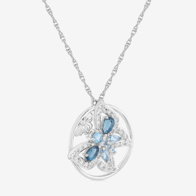 Womens Genuine Blue Topaz Sterling Silver Butterfly Pendant Necklace