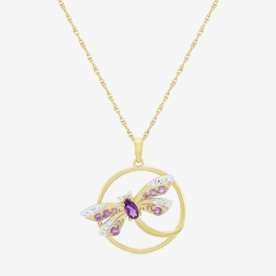Womens Genuine Purple Amethyst 14K Gold Over Silver Butterfly Pendant Necklace
