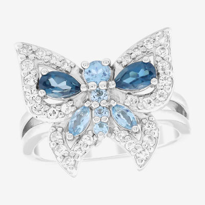 Womens Genuine Blue Topaz Sterling Silver Butterfly Cocktail Ring