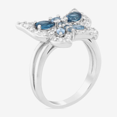 Womens Genuine Blue Topaz Sterling Silver Butterfly Cocktail Ring