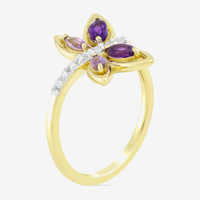 Womens Genuine Purple Amethyst 14K Gold Over Silver Butterfly Cocktail Ring