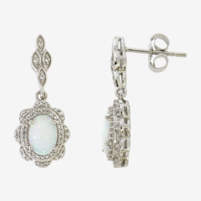 Lab Created White Opal Sterling Silver Drop Earrings