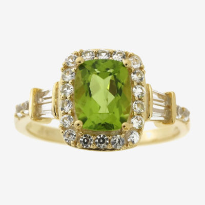 Womens Genuine Green Peridot 14K Gold Over Silver Cocktail Ring