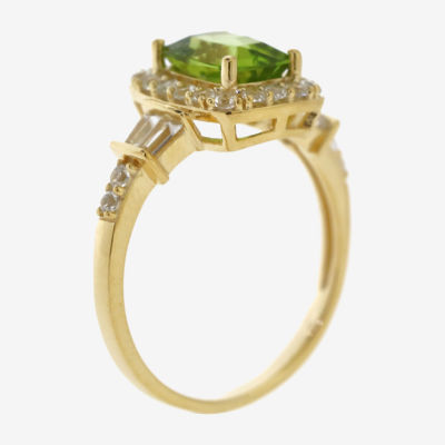 Womens Genuine Green Peridot 14K Gold Over Silver Cocktail Ring