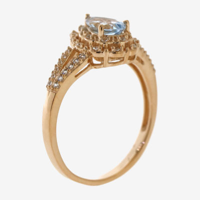 Womens Genuine Blue Aquamarine 14K Rose Gold Over Silver Pear Cocktail Ring