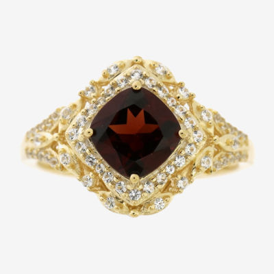 Womens Genuine Red Garnet 14K Gold Over Silver Cocktail Ring