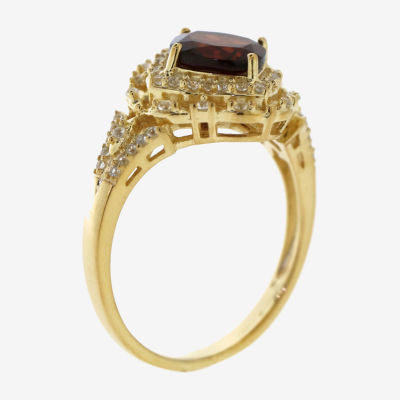 Womens Genuine Red Garnet 14K Gold Over Silver Cocktail Ring