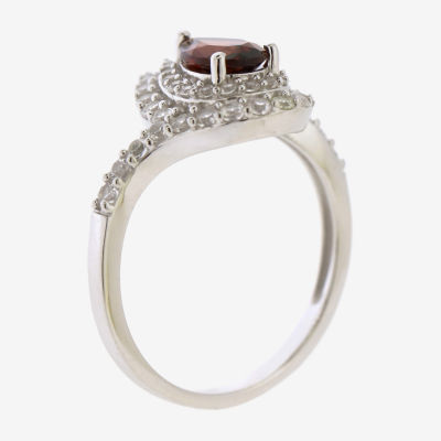 Womens Genuine Red Garnet Sterling Silver Cocktail Ring