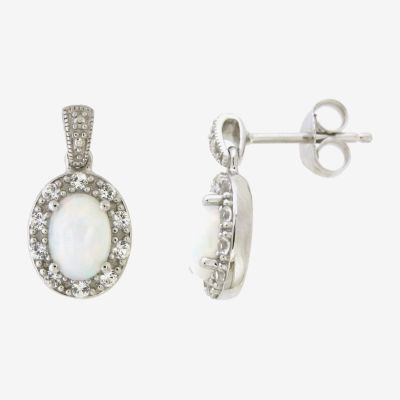 Womens Lab Created White Opal Sterling Silver Drop Earrings