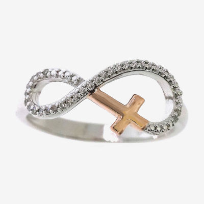 Infinite Promise Sideways Womens 1/10 CT. T.W. Natural White Diamond 14K Rose Gold Over Silver Cross Infinity Cocktail Ring