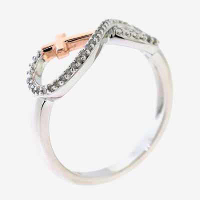 Infinite Promise Sideways Womens 1/10 CT. T.W. Natural White Diamond 14K Rose Gold Over Silver Cross Infinity Cocktail Ring