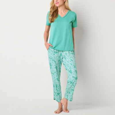 Liz Claiborne Womens V-Neck Short Sleeve 2-pc. Pant Pajama Set
