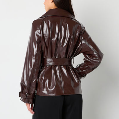 Worthington Midweight Faux Leather Belted Trench Coat