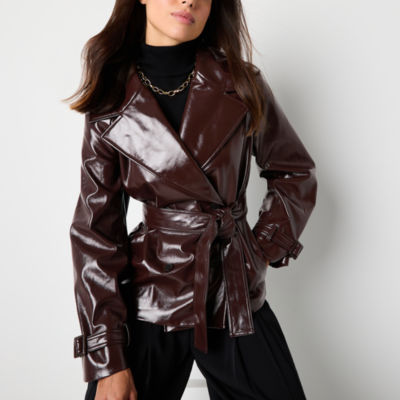 Worthington Midweight Faux Leather Belted Trench Coat