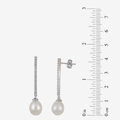 Womens White Cultured Freshwater Pearl Sterling Silver Drop Earrings