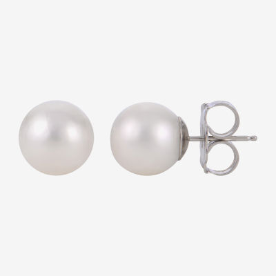 White Cultured Freshwater Pearl Sterling Silver 10mm Stud Earrings