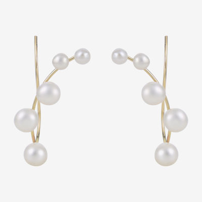 Cultured Freshwater Pearl and 14K Yellow Gold Crawler Earrings