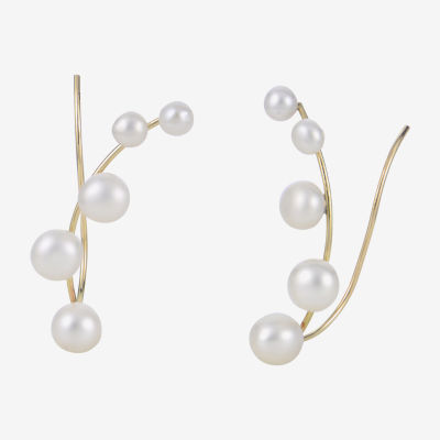 Cultured Freshwater Pearl and 14K Yellow Gold Crawler Earrings