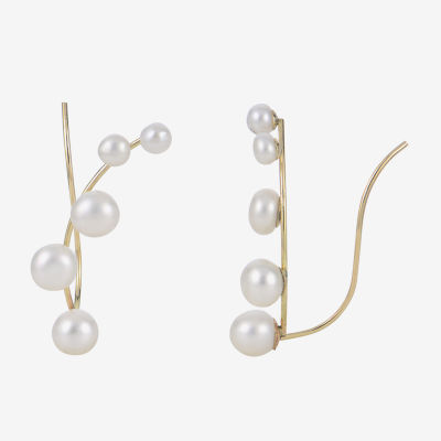 Cultured Freshwater Pearl and 14K Yellow Gold Crawler Earrings