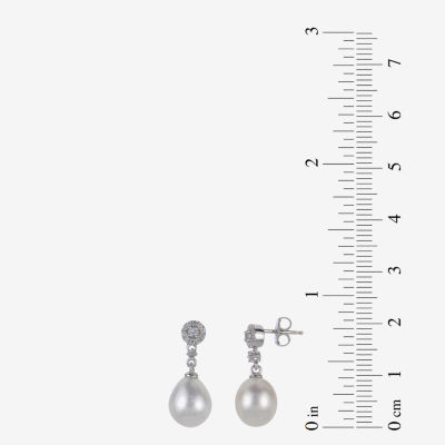 8.5-9Mm Cultured Freshwater Pearl And Genuine White Topaz Sterling Silver Earrings