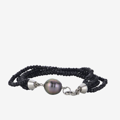 Genuine Tahitian Pearl & Black Spinel Sterling Silver Bead Bracelet