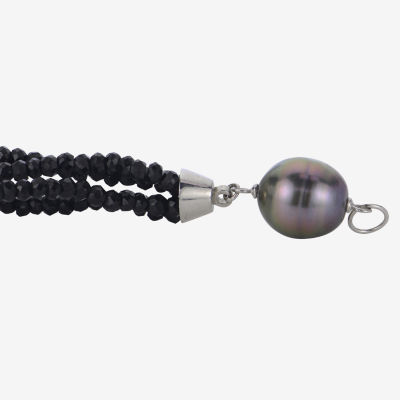 Genuine Tahitian Pearl & Black Spinel Sterling Silver Bead Bracelet