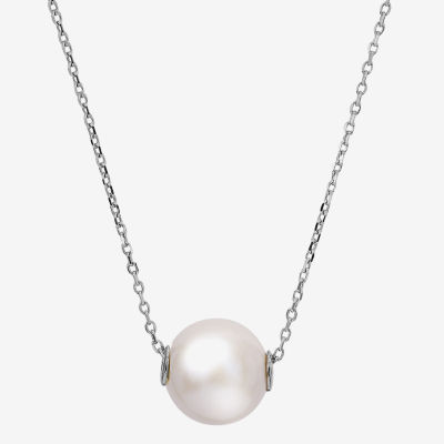 Womens White Cultured Freshwater Pearl Sterling Silver Pendant Necklace