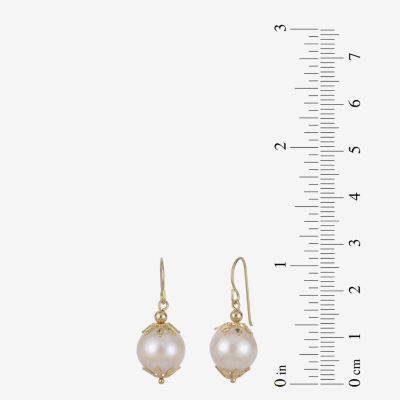 White Cultured Freshwater Pearl 14K Gold Drop Earrings