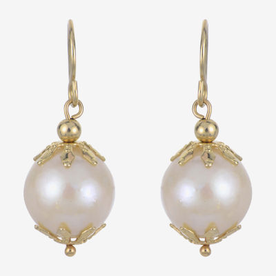 White Cultured Freshwater Pearl 14K Gold Drop Earrings