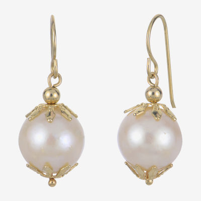 White Cultured Freshwater Pearl 14K Gold Drop Earrings