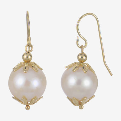 White Cultured Freshwater Pearl 14K Gold Drop Earrings